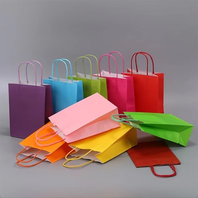 Brown Colorful Paper Carrier Bags With Twist And Lylon Handles Shopping Bags