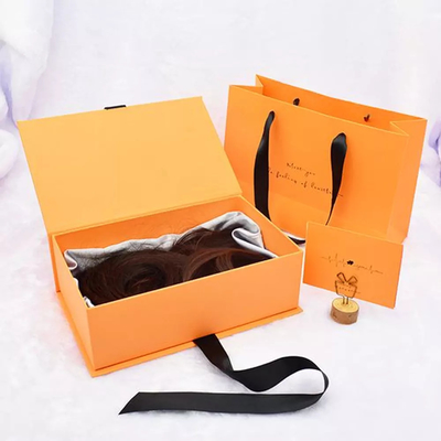 Orange Wig Packaging Folding Gift Box With Satin Insert Wig Gift Boxes Set