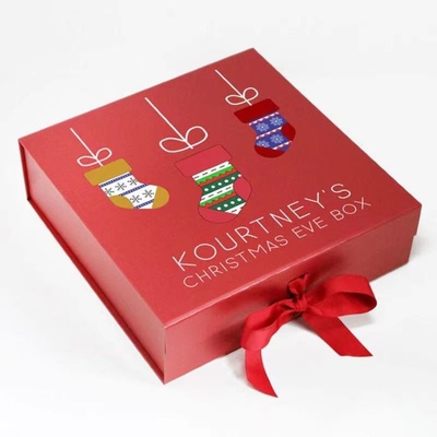 Red Christmas Gift Innovative Biodegradable Packaging With Ribbon