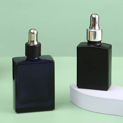 10ml 15ml 30ml 50ml Square shape Black White Color Perfume glass bottles with  Metal Silver Dropper and logo label print