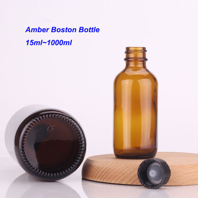 Childproof Tamper Cap Amber Glass Boston Bottle for Stock Empty Cosmetic Containers Customized Colors and Free Sample