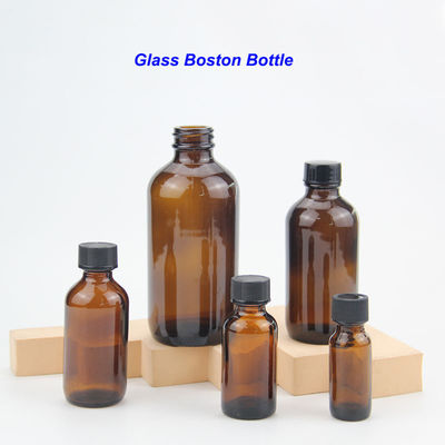 Childproof Tamper Cap Amber Glass Boston Bottle for Stock Empty Cosmetic Containers Customized Colors and Free Sample