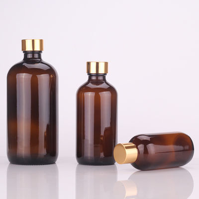 Childproof Tamper Cap Amber Glass Boston Bottle for Stock Empty Cosmetic Containers Customized Colors and Free Sample