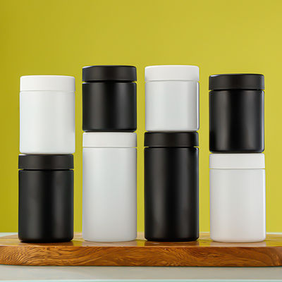 Logo/Graphic Design Borosilicate Glass Round Storage Jars with Childproof Cap in Black Matte and White Matte