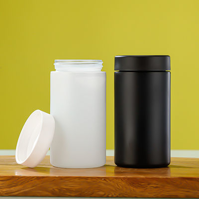 Logo/Graphic Design Borosilicate Glass Round Storage Jars with Childproof Cap in Black Matte and White Matte
