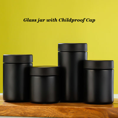 Logo/Graphic Design Borosilicate Glass Round Storage Jars with Childproof Cap in Black Matte and White Matte