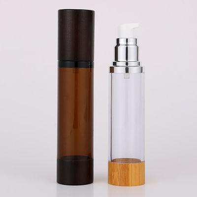 Collar Material AS Senior PAK Custom 15ml 30ml 50ml 80ml 100ml 120ml Serum Round Cylinder Cosmetic Wooden Bamboo Cream Airless Pump Bottle