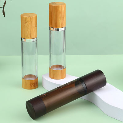 Collar Material AS Senior PAK Custom 15ml 30ml 50ml 80ml 100ml 120ml Serum Round Cylinder Cosmetic Wooden Bamboo Cream Airless Pump Bottle