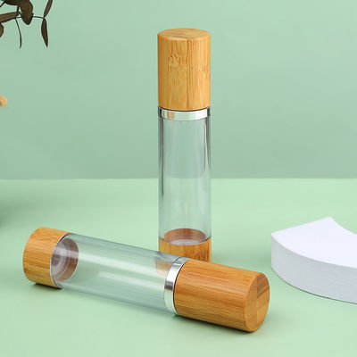 Collar Material AS Senior PAK Custom 15ml 30ml 50ml 80ml 100ml 120ml Serum Round Cylinder Cosmetic Wooden Bamboo Cream Airless Pump Bottle