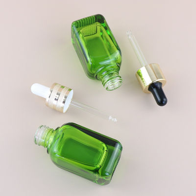 15ml 30ml 50ml Unique Green Square Glass Bottle Cosmetic Oil Glass Dropper Bottles Sealing Type Dropper Industrial Cosmetic