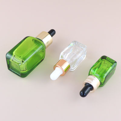 15ml 30ml 50ml Unique Green Square Glass Bottle Cosmetic Oil Glass Dropper Bottles Sealing Type Dropper Industrial Cosmetic