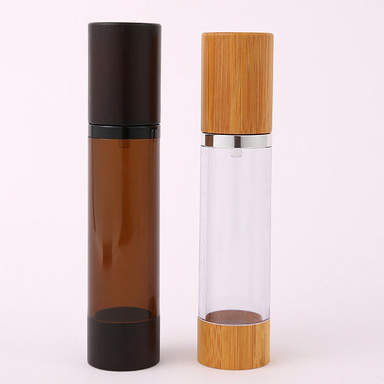 Collar Material AS Senior PAK Custom 15ml 30ml 50ml 80ml 100ml 120ml Serum Round Cylinder Cosmetic Wooden Bamboo Cream Airless Pump Bottle